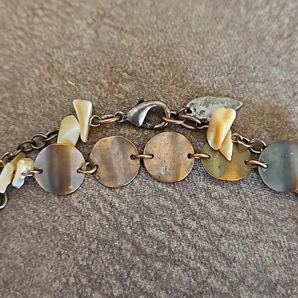 VTG Coldwater Creek Ceramic Shell Bronze Disc Beaded Chain Long Necklace - Picture 6 of 9